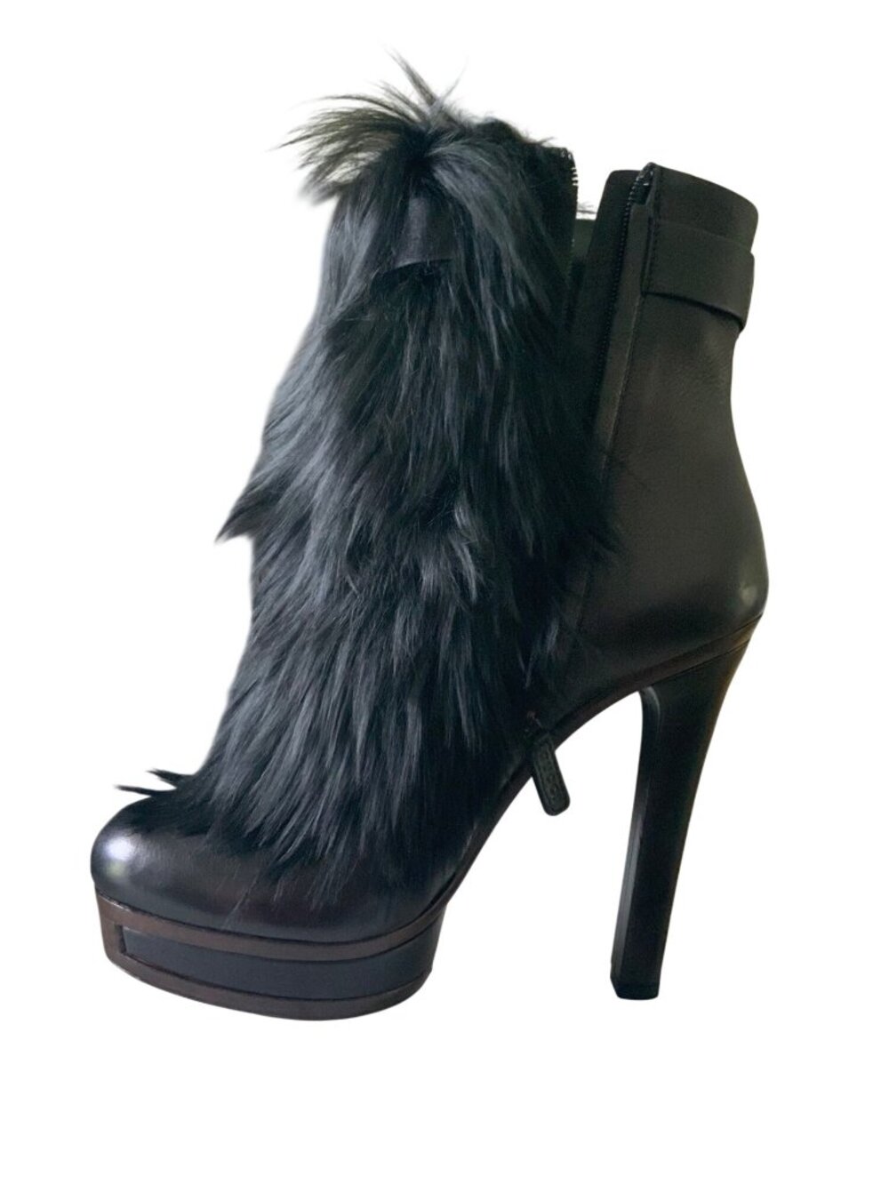 Gucci Womens Black Leather & Alpaca Fur Platform Ankle Boots Size 36 With Box - Picture 4 of 14